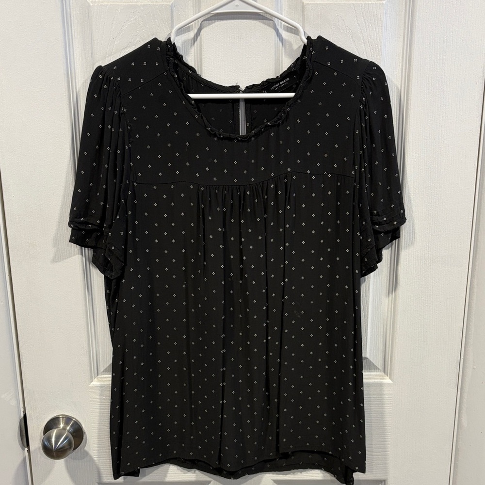 Lucky Brand Black Blouse with Subtle Pattern Size Large